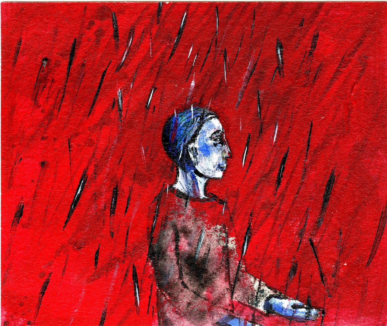 Červená noc, modrý déšť, 2005, (olej na papíře) od Gigi Sudbury