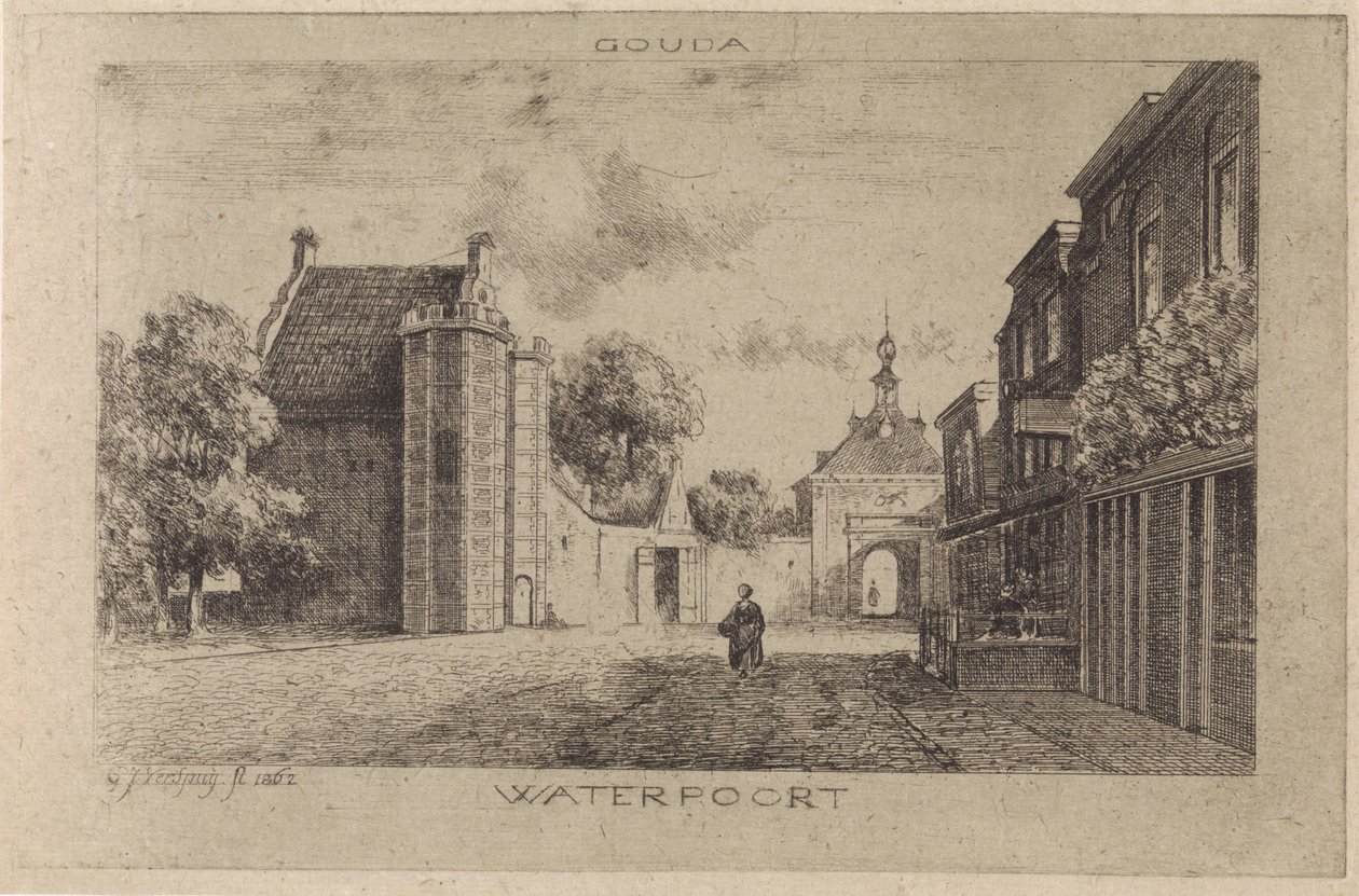 Pohled na Waterpoort v Goudě od Gijsbertus Johannes Verspuy