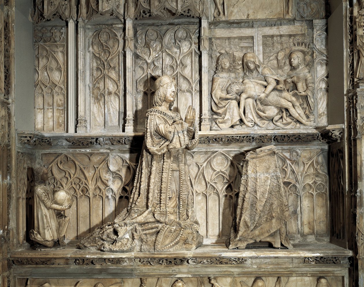 Gotické umění: Sepulture of Juan de Padilla (1490-1521). Hidalgo a revoluční kastilský, známý svou účastí ve válce kastilských společenství. Mramorová socha Gila ze SILOE (1486-1501), cca 1500. Burgos, Burgos Museum od Gil de Siloe