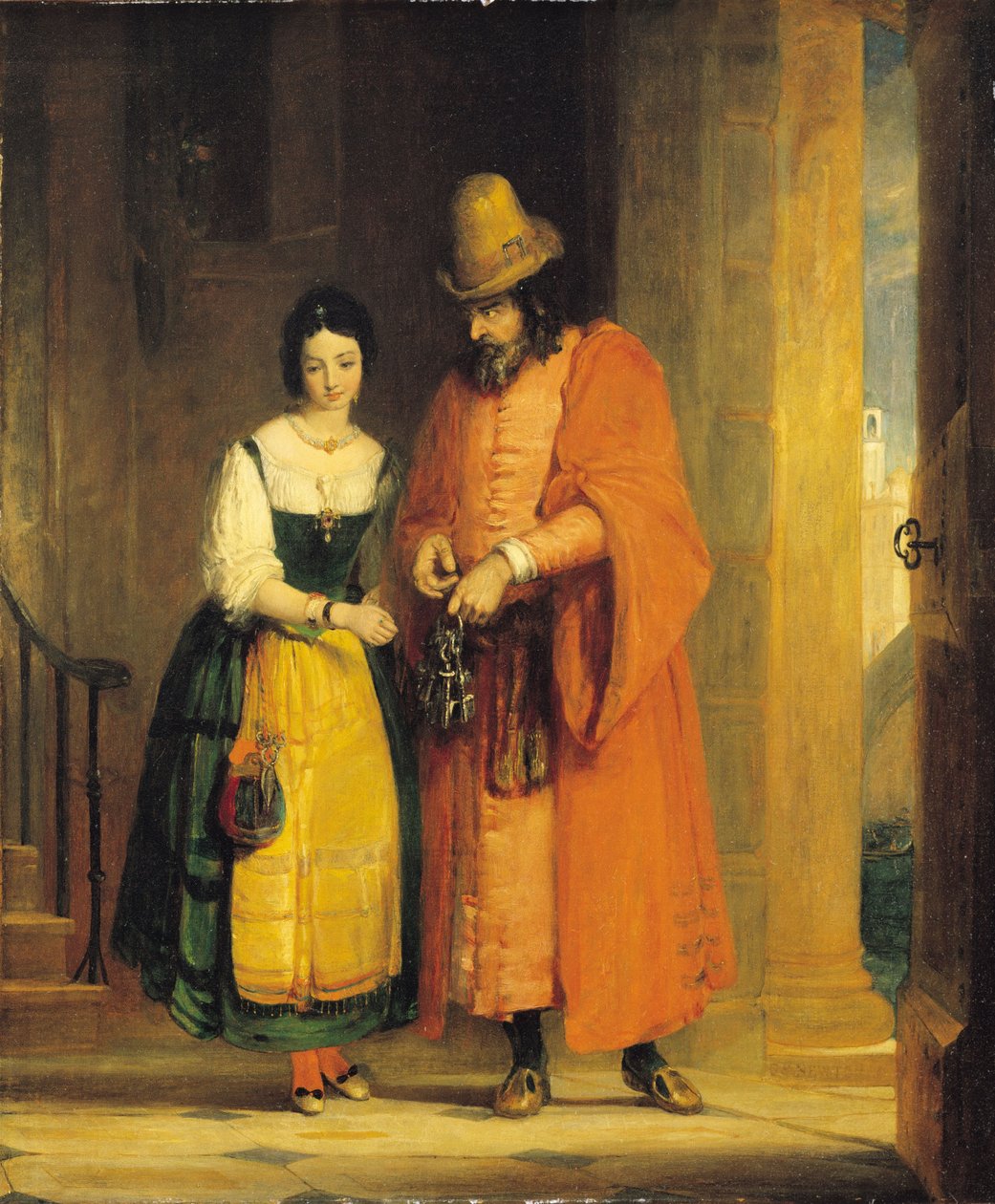 Shylock a Jessica z „Kupce benátského“, dějství II, scéna ii, 1830 od Gilbert Stuart Newton
