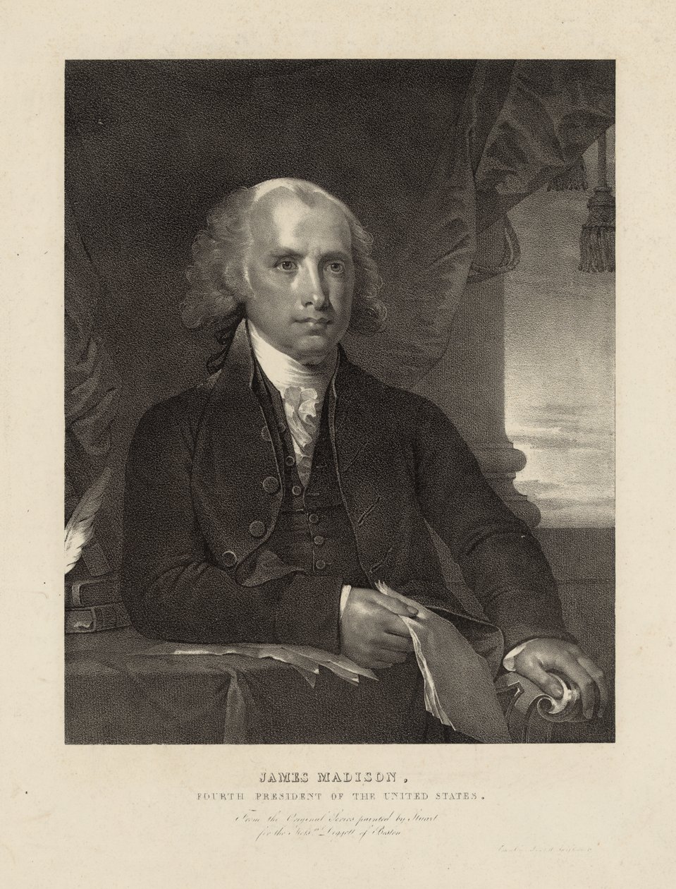 James Madison, čtvrtý prezident Spojených států, c.1828 (litho) od Gilbert (after) Stuart