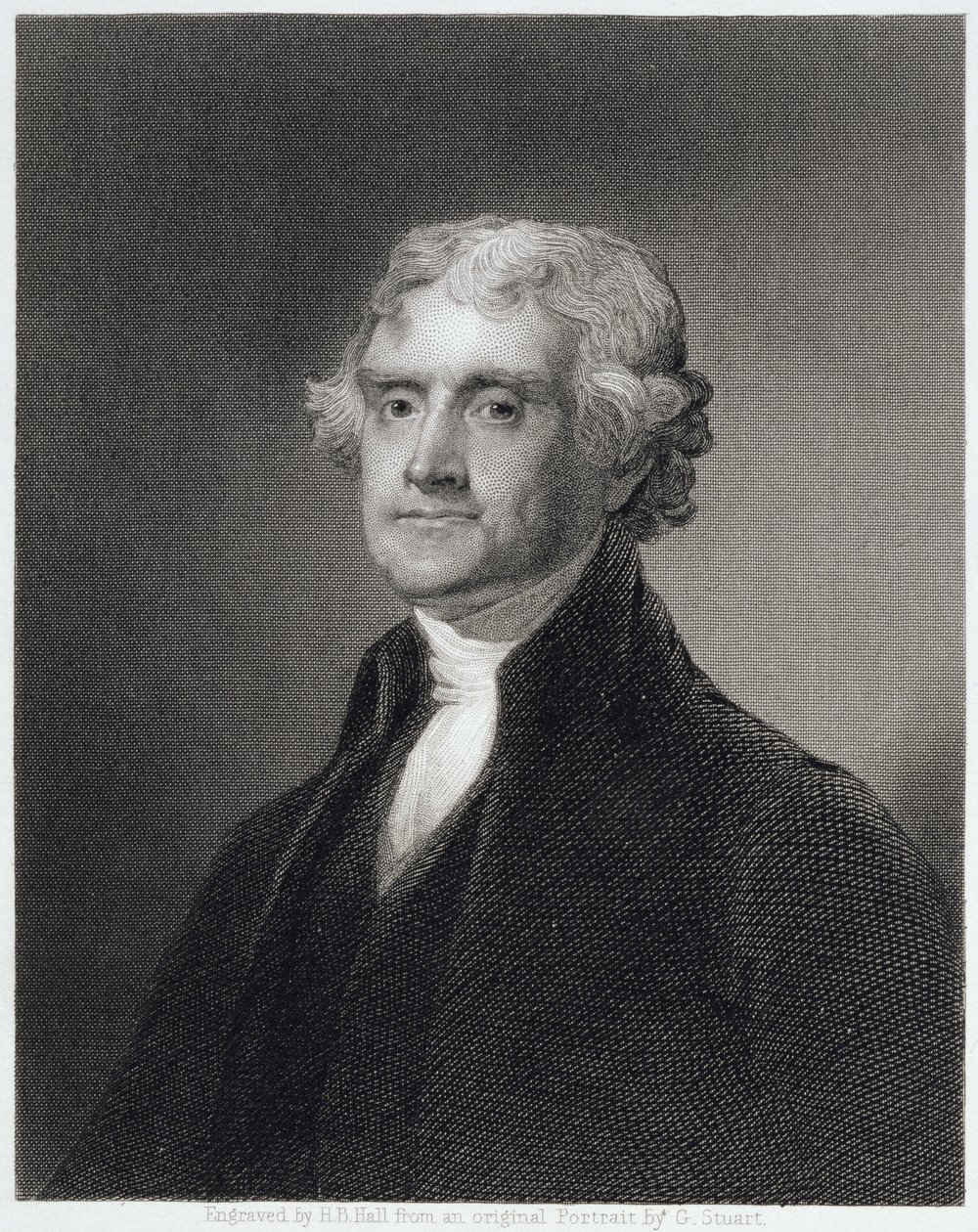 Portrét Thomase Jeffersona, vyryl Henry Bryan Hall (1808-84) od Gilbert Stuart