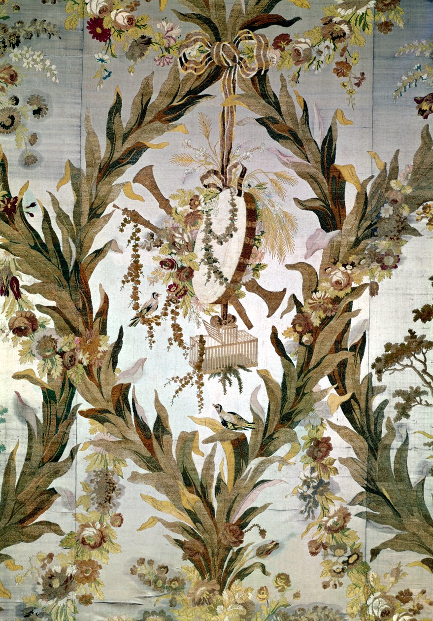 Nástěnná malba hedvábí císařovny ložnice, 1787 (hedvábí) (detail) od Gilles Gaudin