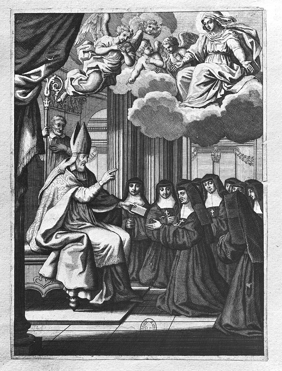 St. Francois de Salles (1567-1622) Předání řádu návštěvy sv. Jeanne de Chantal (1572-1641) od Gilles Rousselet