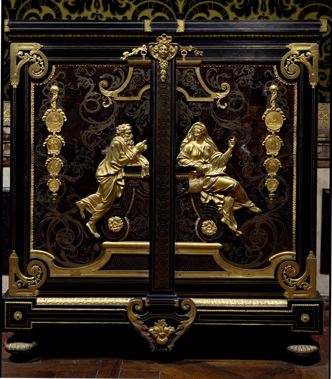 Nábytek ve stylu Regence: skříň s mincemi realizovaná Gillesem Mariem Oppenordem (1672-1742) Versailles 18. století, musee du chateau od Gilles Marie Oppenord