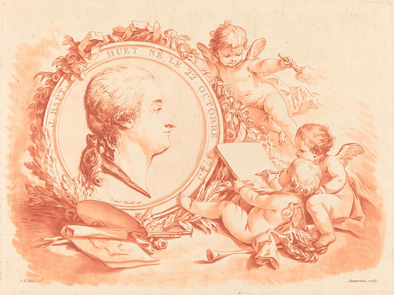 Alegorický portrét Jean-Baptiste Hüet, c. 1775. od Gilles Demarteau