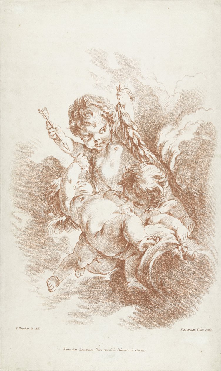 Tři hrající putti na mraky od Gilles Demarteau