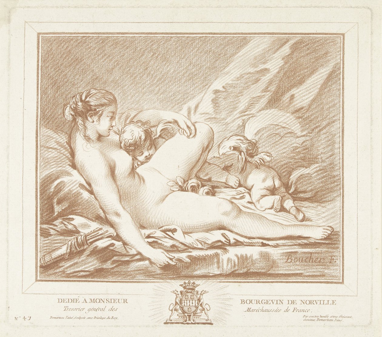 Liggende Venus potkal Amor en Anteros od Gilles Demarteau