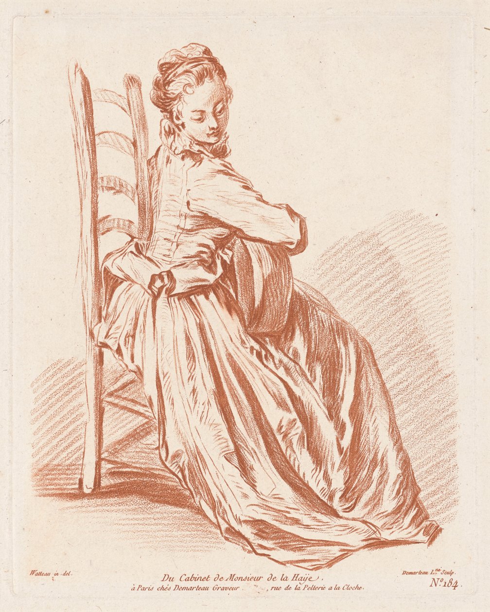 Žena hrající na kytaru od Gilles Demarteau, the Elder, Antoine Watteau