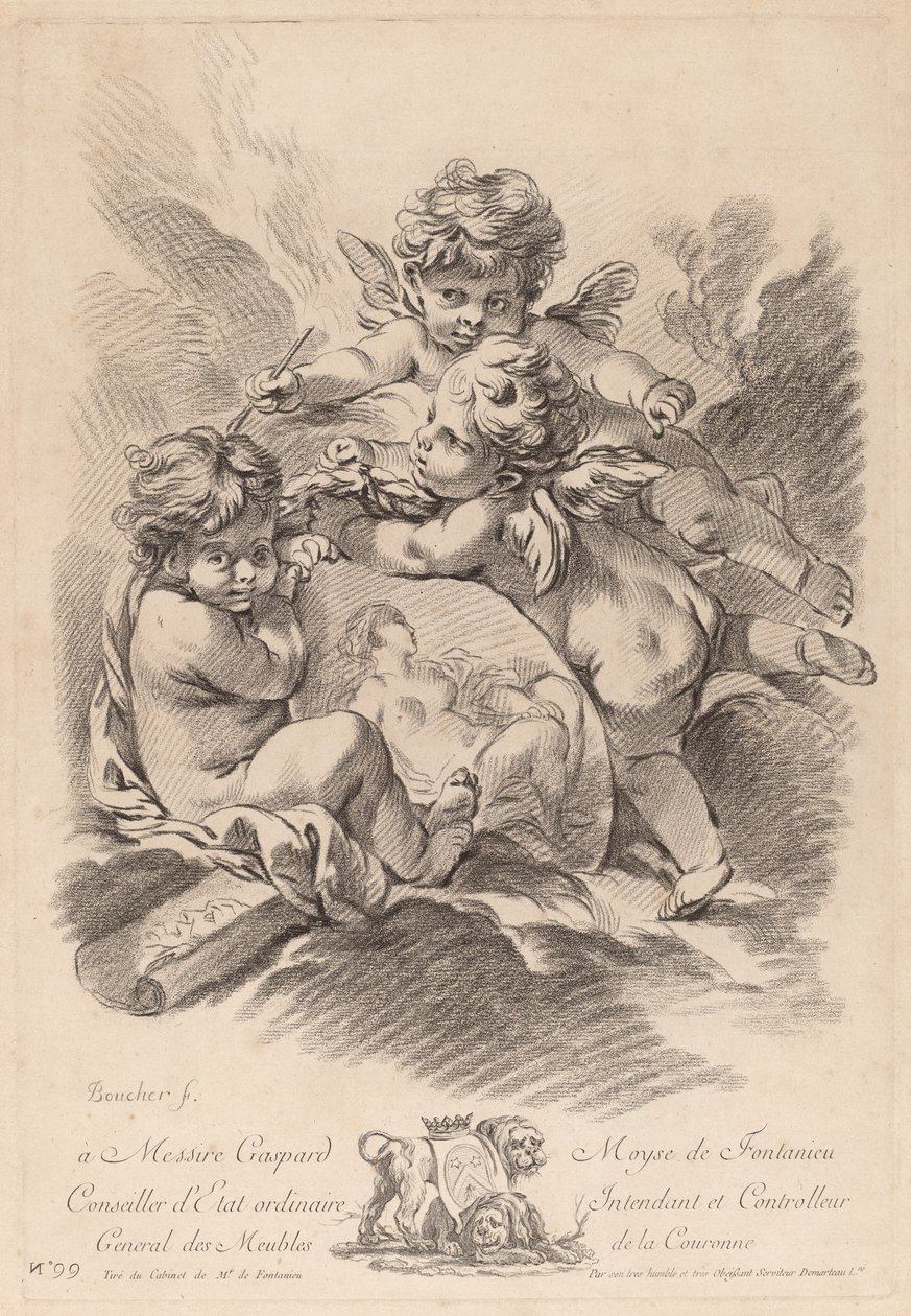 Alegorie obrazu se třemi cherubíny (99) od Gilles Demarteau the Elder after François Boucher