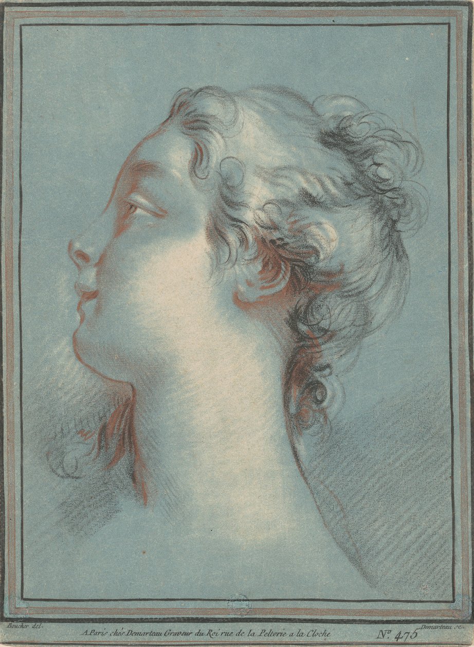 Hlava mladé ženy směřující doleva od Gilles Demarteau, the Elder, after François Boucher