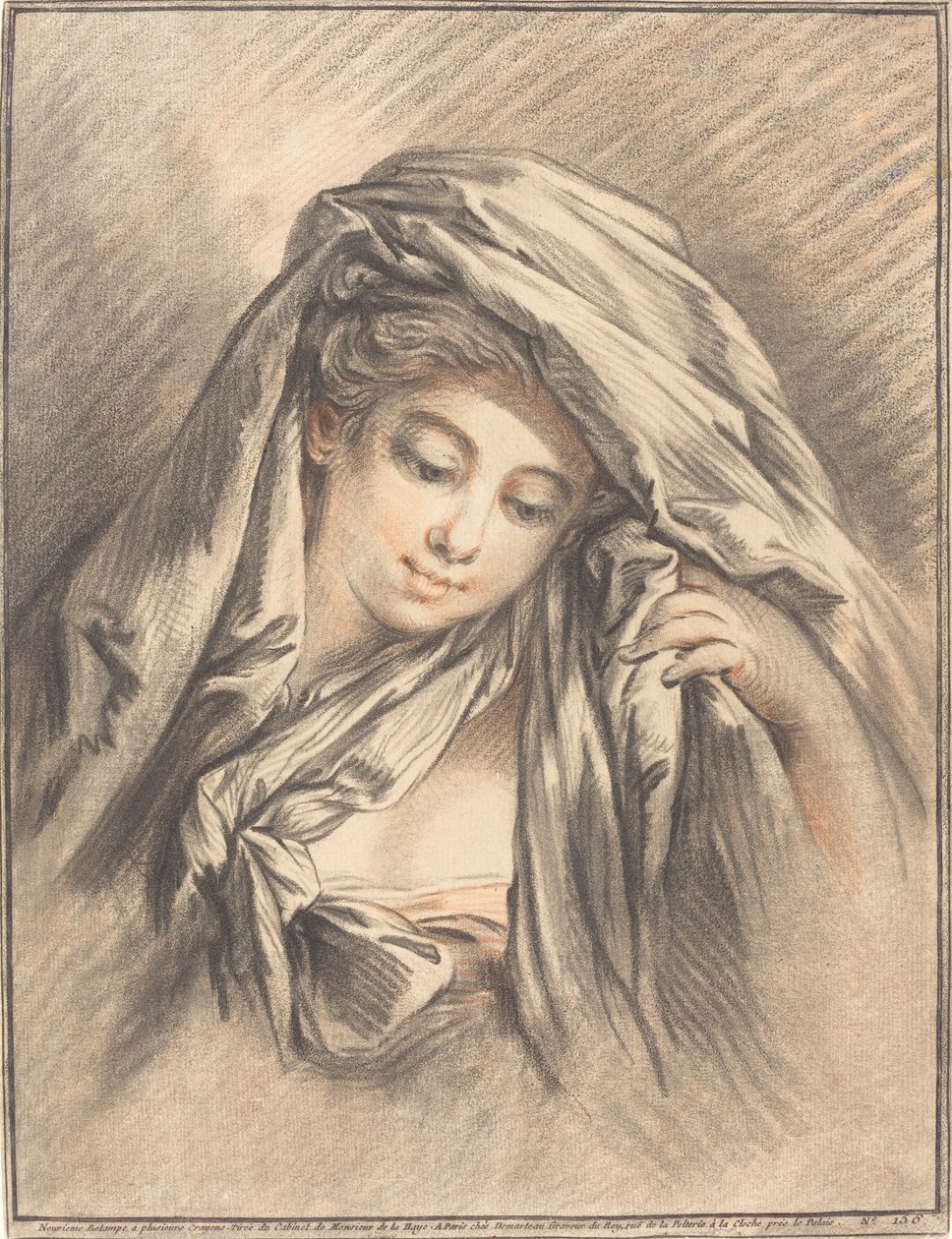 Mladá žena se zakrytou hlavou od Gilles Demarteau, the Elder after François Boucher