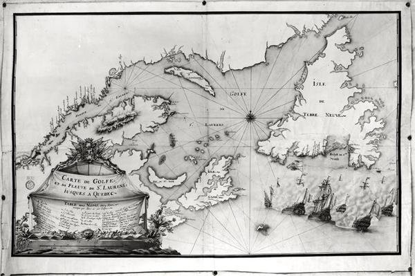 Mapa zálivu a řeky svatého Vavřince, 1699 od Gilles Gabriel de Saccardi