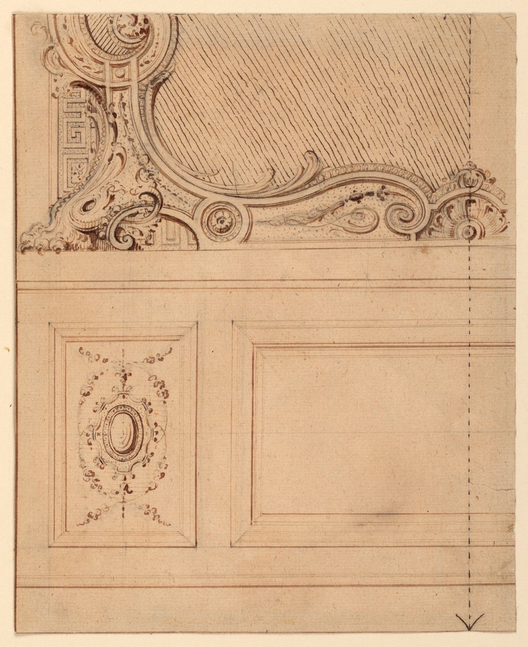 Kresba, Návrh spodní části nástěnného panelu, 1714 od Gilles Marie Oppenord