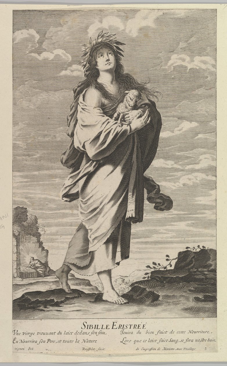 Eritrejská Sibyla, ca. 1635. Tvůrci: Gilles Rousselet, Abraham Bosse. od Gilles Rousselet and Abraham Bosse