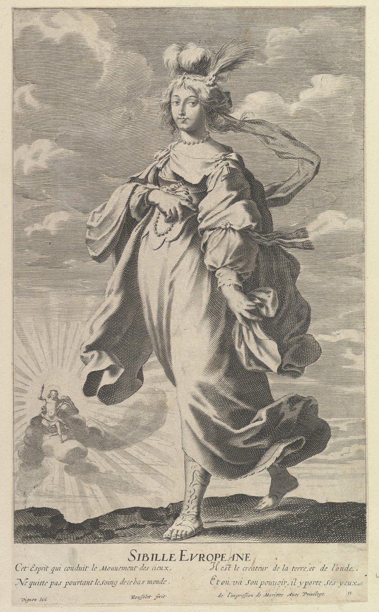 Evropská Sibyla, ca. 1635. Tvůrci: Gilles Rousselet, Abraham Bosse. od Gilles Rousselet and Abraham Bosse
