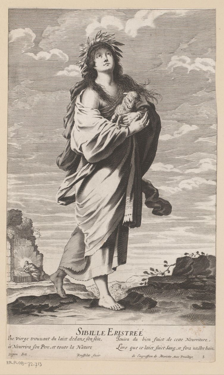 Sibyla z Erythrae s Marií a dítětem v pozadí Sibille Eristrée (titul na objektu) Sibyls (název série) Les Sibylles (název série) od Gilles Rousselet