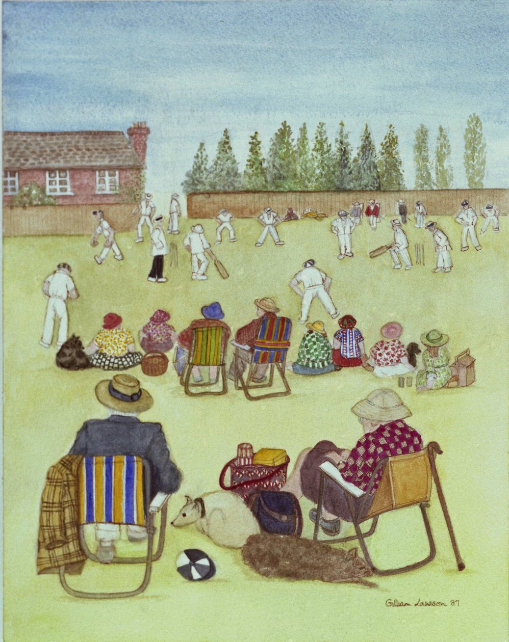 Cricket on the Green, 1987 (akvarel na papíře) od Gillian Lawson