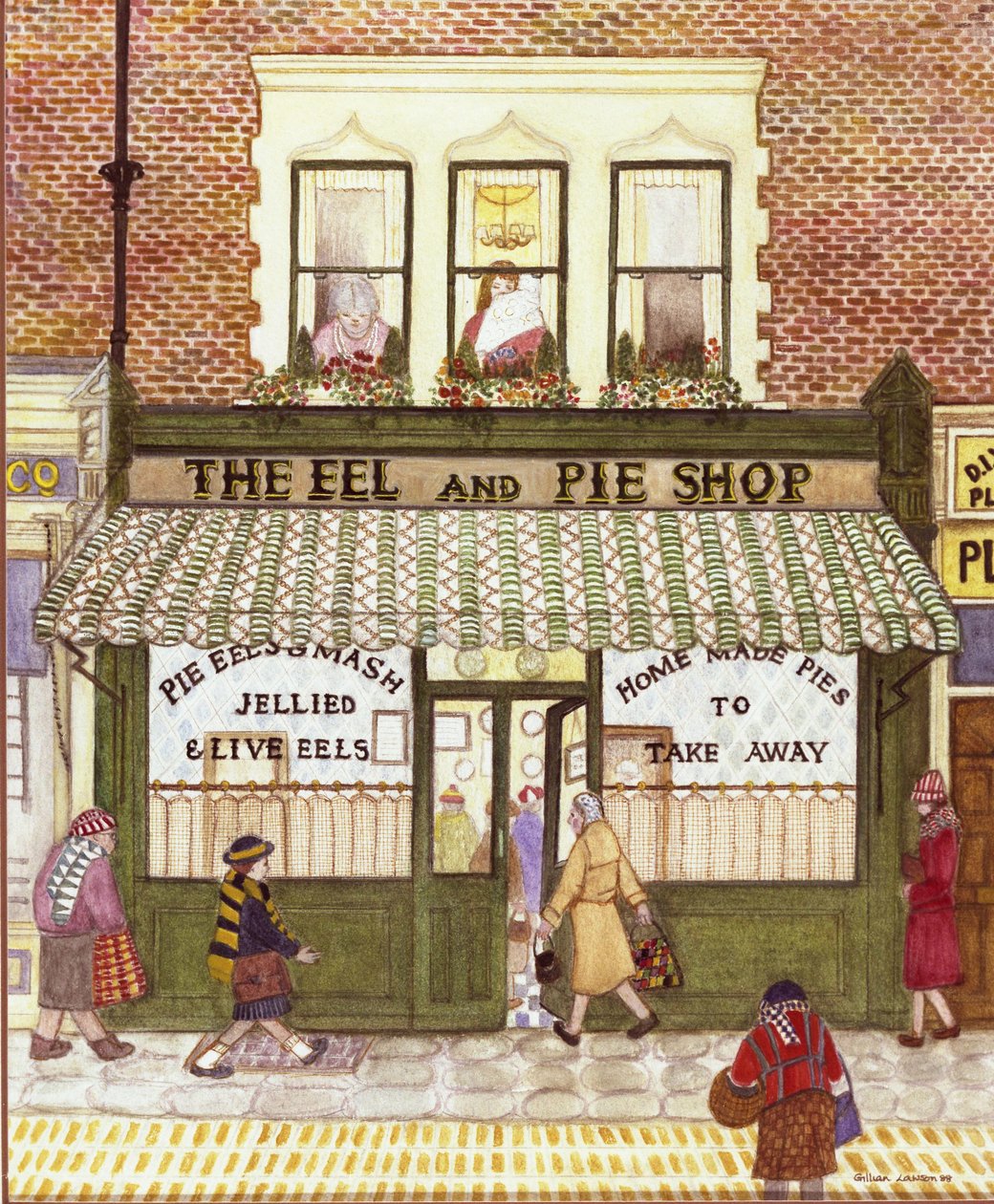 The Eel and Pie Shop, 1989 (akvarel na papíře) od Gillian Lawson