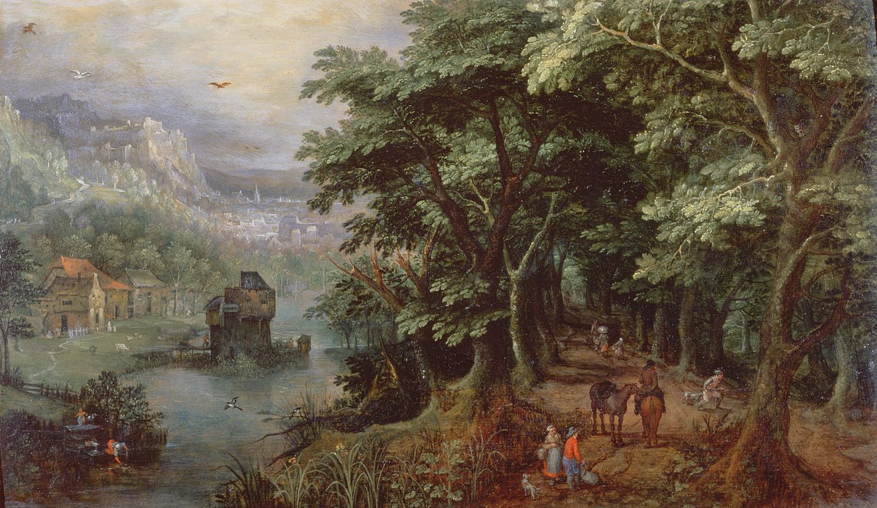 Krajina s postavami na ulici, kolem 1595 (panel) od Gillis van III Coninxloo
