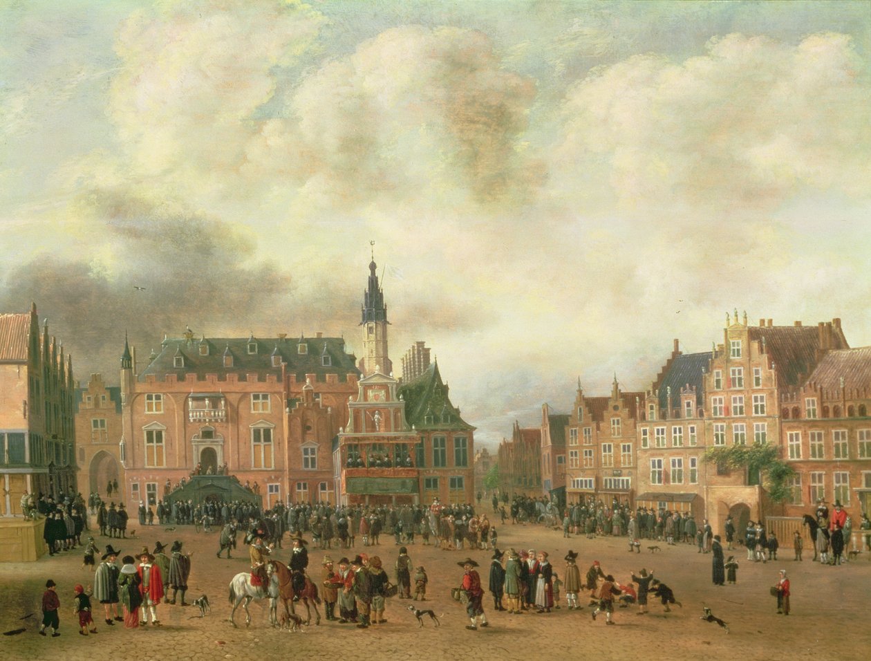 Oznámení míru z Bredy na náměstí Grote Markt, Haarlem, kolem roku 1667 od Gillis Rombouts