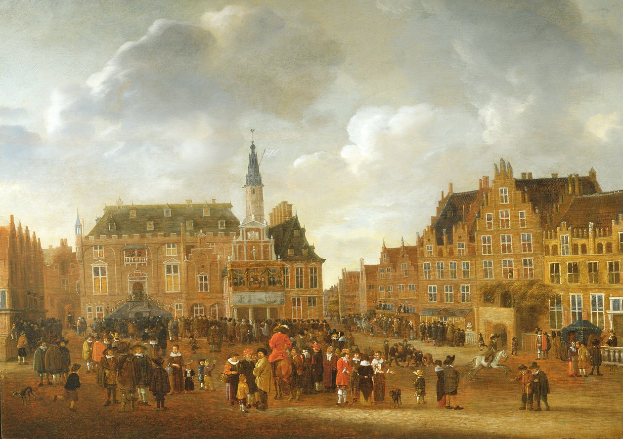 Oznámení o mírové smlouvě z Munsteru v roce 1648 z balkonu radnice v Haarlemu od Gillis Rombouts