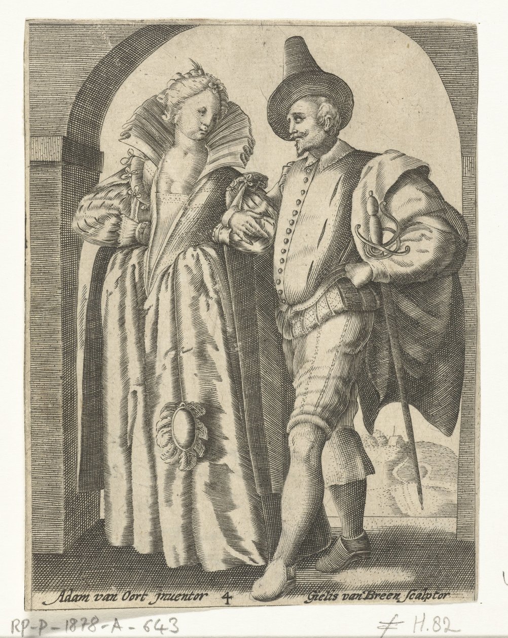 Muž a žena oblečení podle módy 1590-1600 od Gillis van Breen