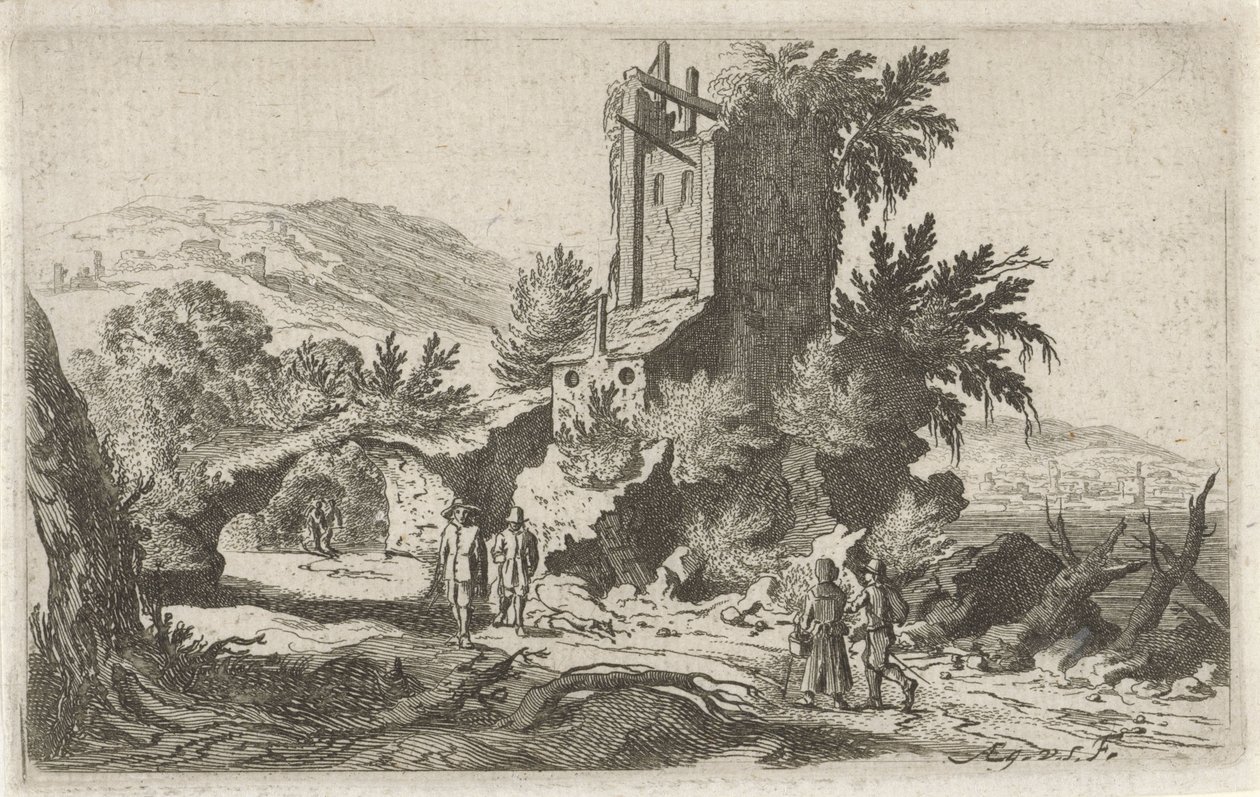 Turisté na zřícenině Šest krajin (název série) od Gillis van Scheyndel (I)