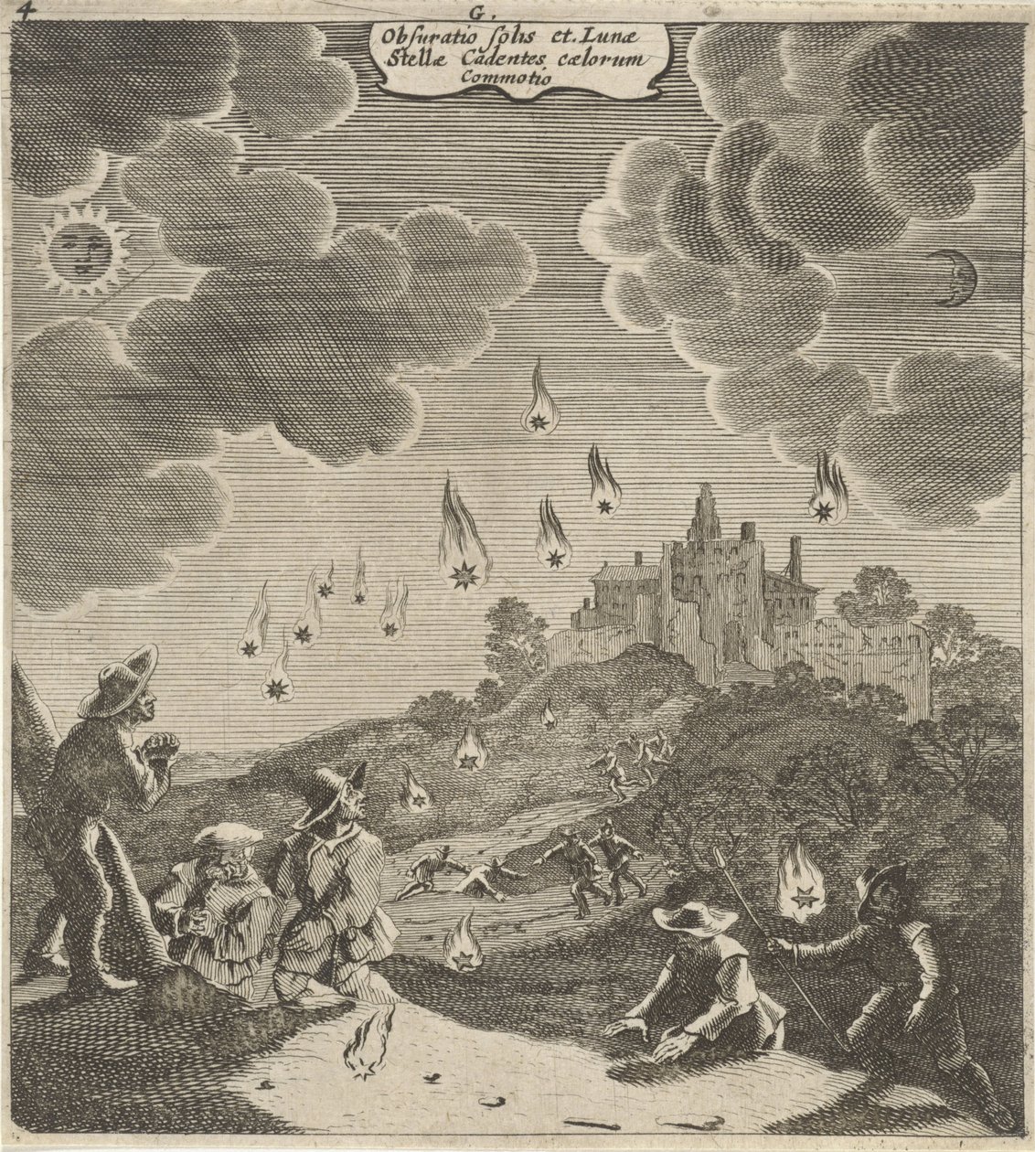 Zons-en maansverduistering Zatemnění slunce a měsíce, padající hvězda, chvění nebes (titul na předmětu) od Gillis van Scheyndel (I)
