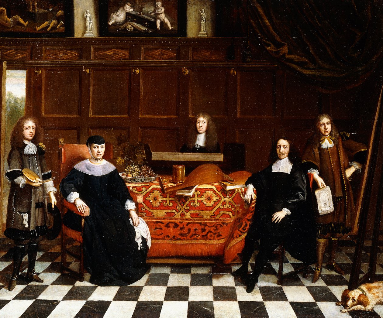 Skupinový portrét rodiny sedící kolem stolu zakrytého kobercem, cca 1665-70 od Gillis van Tilborgh