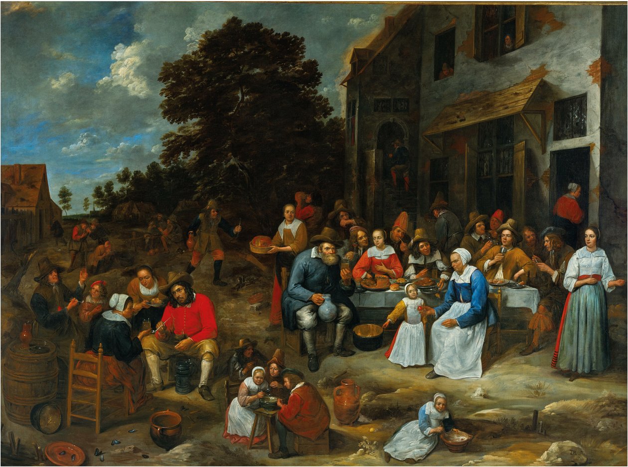 Společnost hodující před hostincem od Gillis van Tilborgh