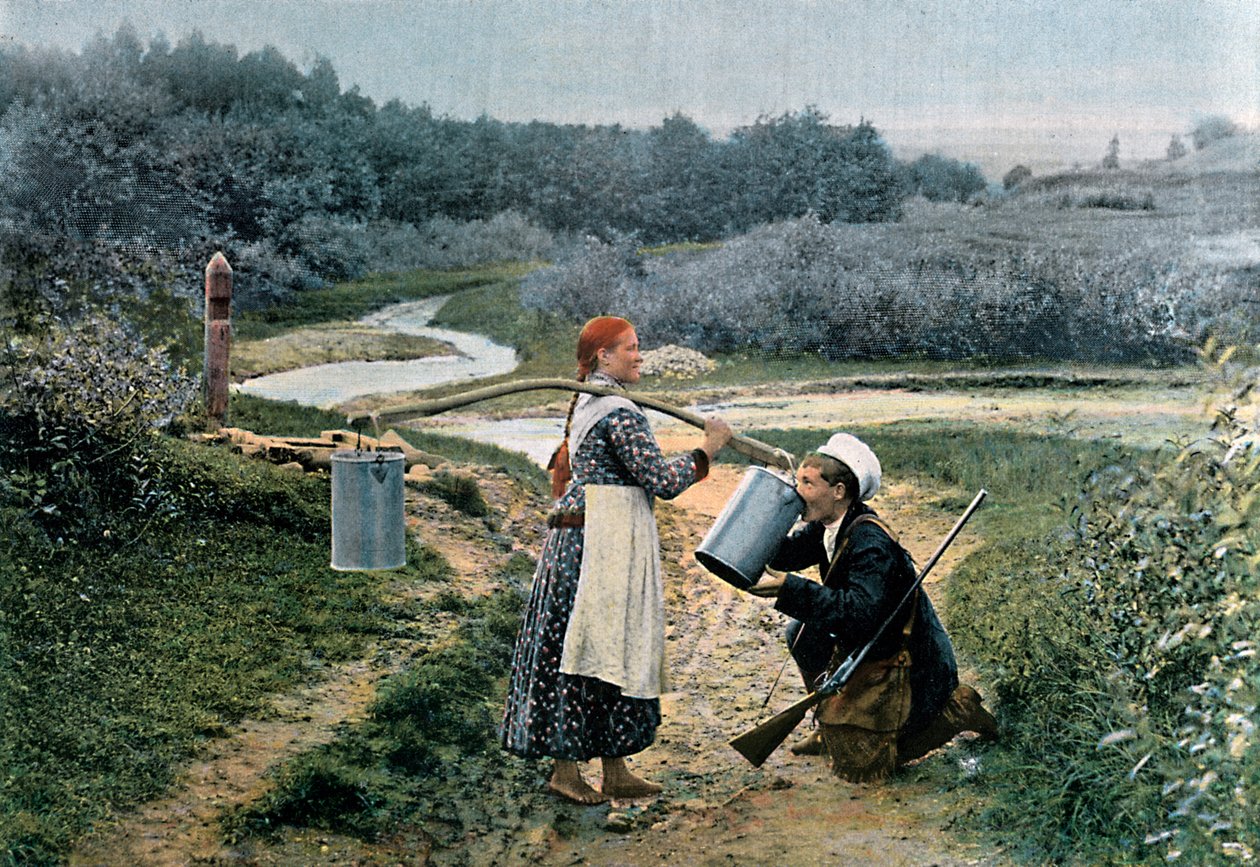 Lovec se napije od mladé ženy, Ruska, c1890 od Gillot