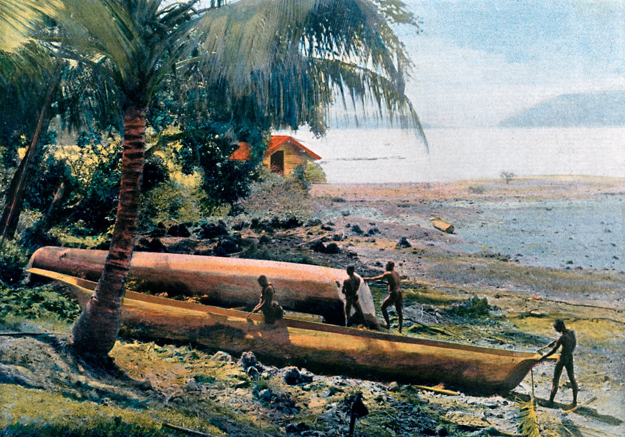 Stavba kánoí, Andamanské a Nikobarské ostrovy, Indický oceán, c1890 od Gillot