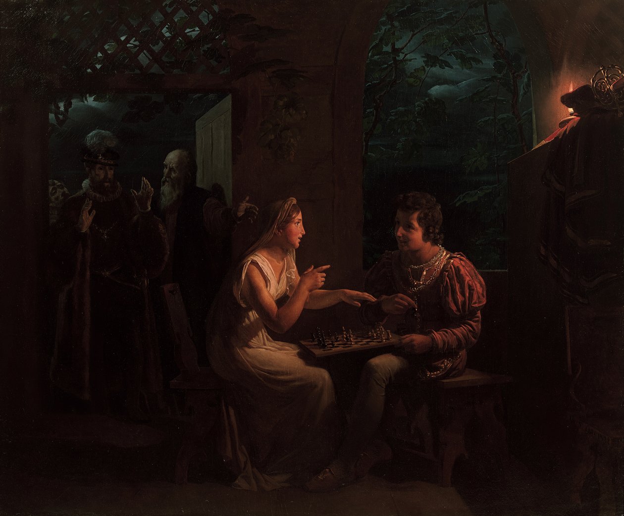 Ferdinand a Miranda hrají šachovou partii, 1822. od Gillot Saint Evre