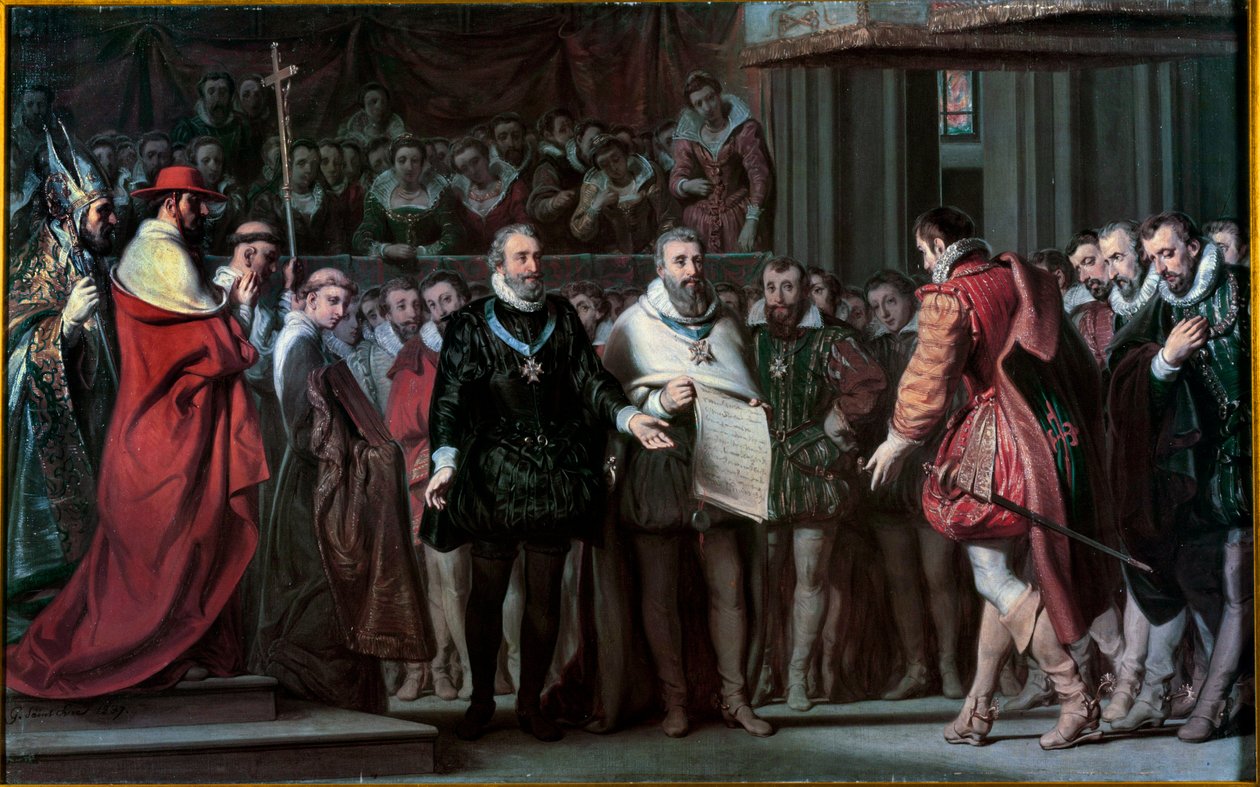 Filip II. Španělský uznává Jindřicha IV. za krále Francie Obraz Gillota Saint Evre (1791-1858) 1837 Sun. 0,17x0,71 m od Gillot Saint Evre