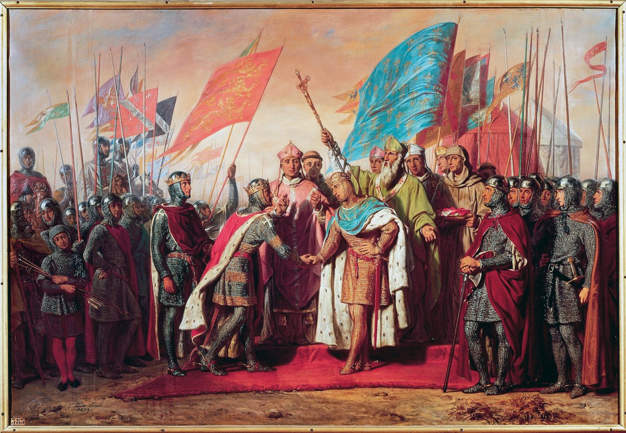Třetí křížová výprava (1189-1192): Setkání a podání ruky mezi Filipem Augustem (Filipem II. Francouzským) a Filipem II. od Gillot Saint Evre