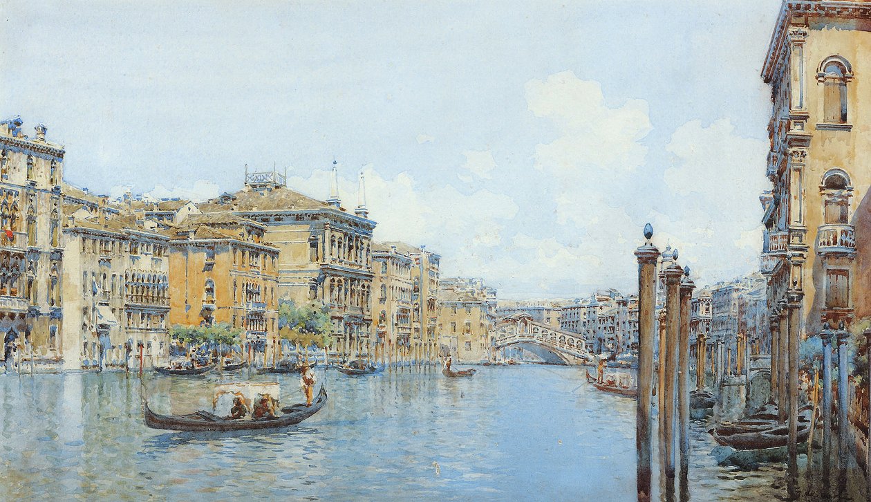 Canal Grande s výhledem na palác Papadopoli před mostem Rialto (wc a tužka na papíře) od Gino de Colle