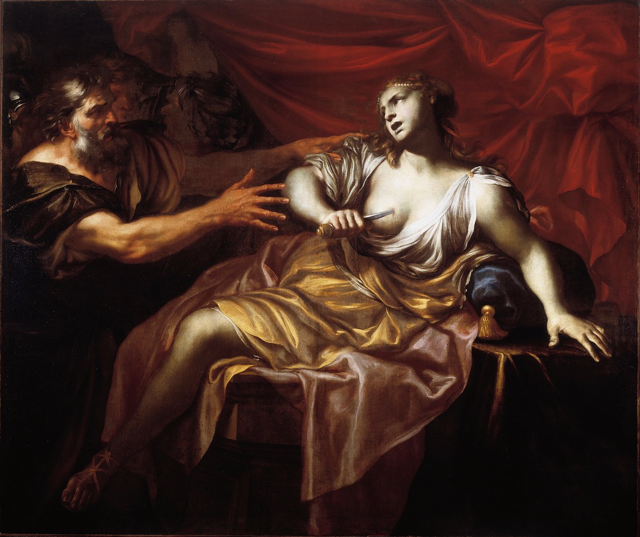 Sebevražda Lucretia (olej na plátně) od Gio Raffaele Badaracco