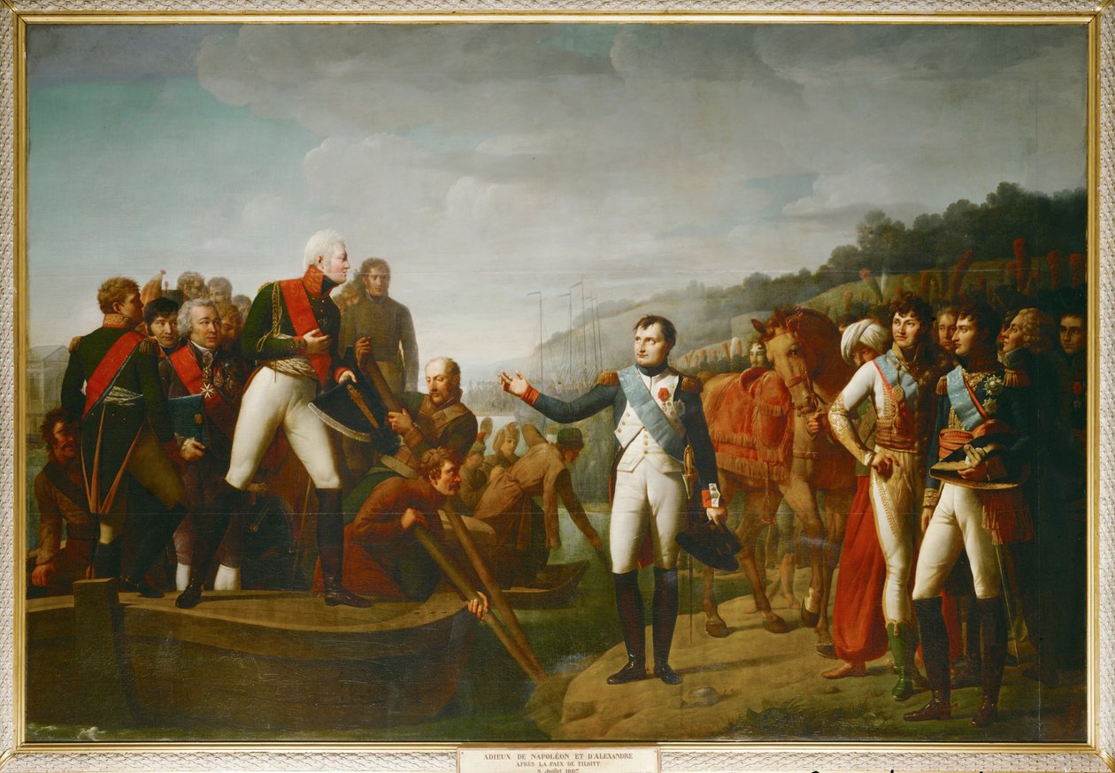Rozloučení Napoleona I. a cara Alexandra I. v Tilsitu v roce 1807 ... od Gioacchino Giuseppe Serangeli