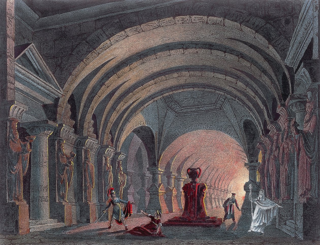 Gioacchino Rossinin (1792-1868) lavastus Semiramidin IV näytökselle, kaiverrus od Gioachino Rossini