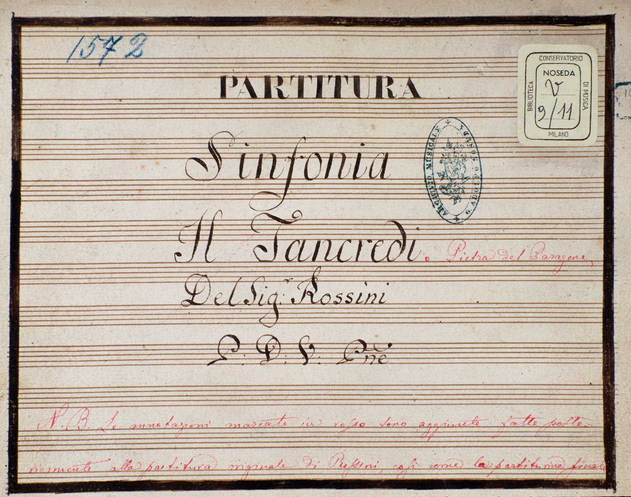 Noty pro zmenšenou symfonii pro klavír Tancrediho, opera Gioacchino Rossini od Gioachino Rossini