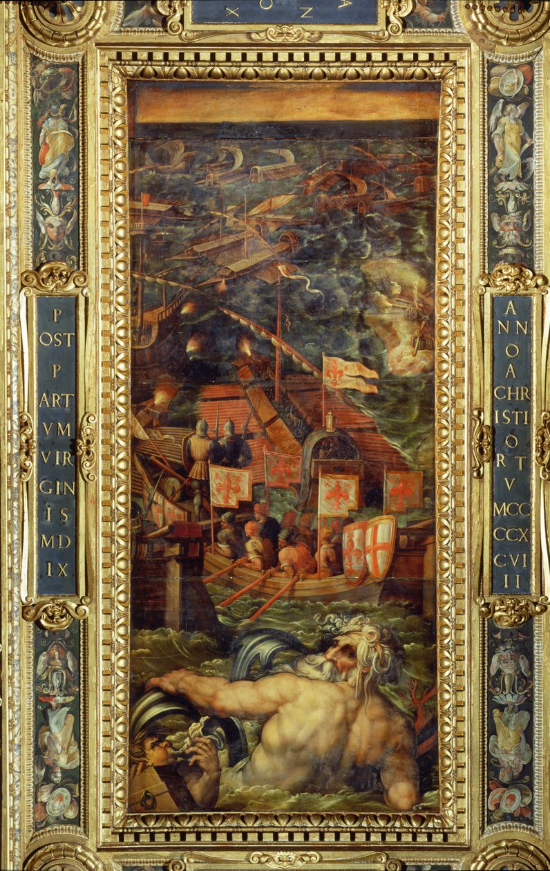 Námořní bitva mezi Florencií a Pisou ze stropu Salone dei Cinquecento, 1565 (panel) od Giorgio Vasari