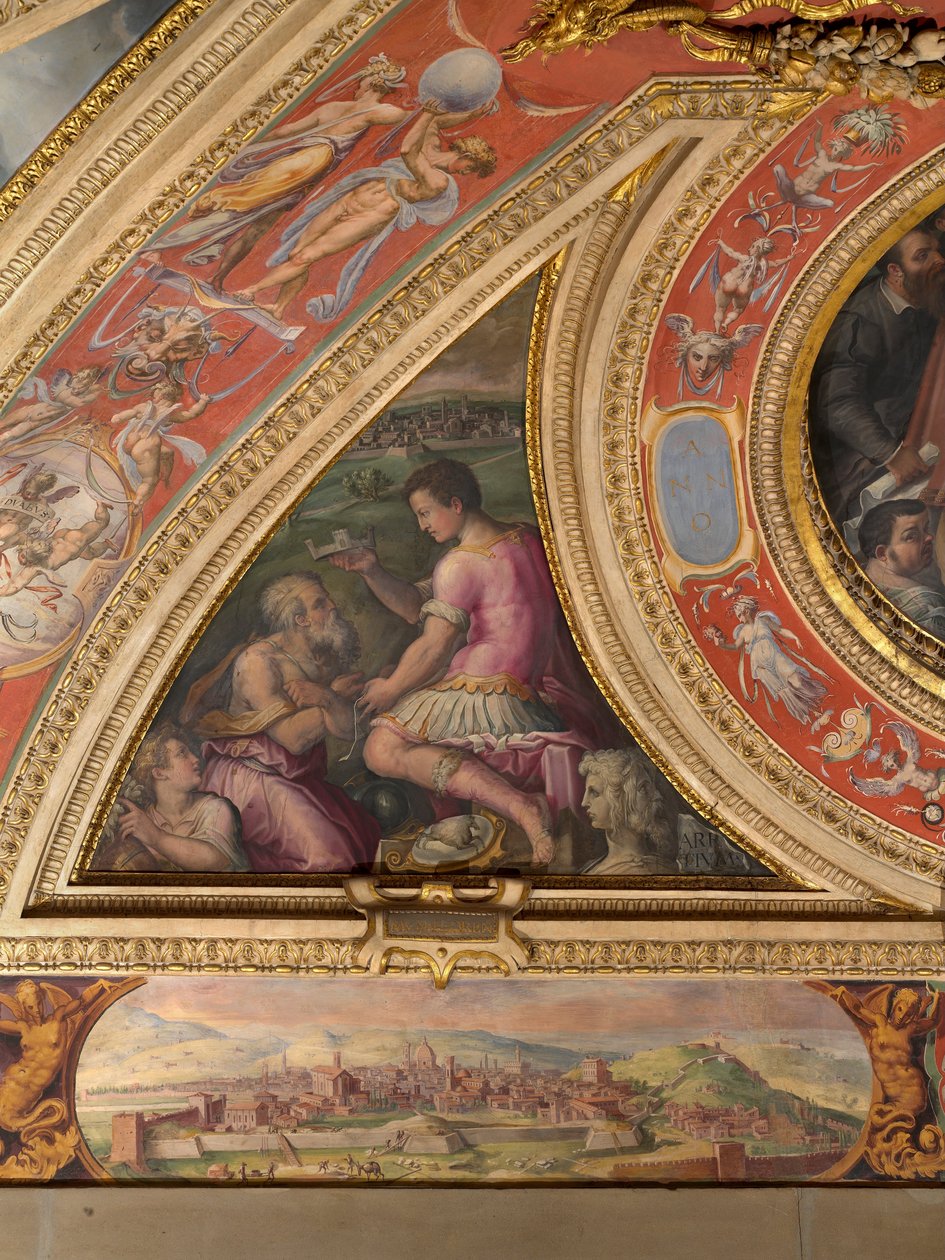 Alegorie Arezza; na dno, pohled na Florencii od Giorgio Vasari