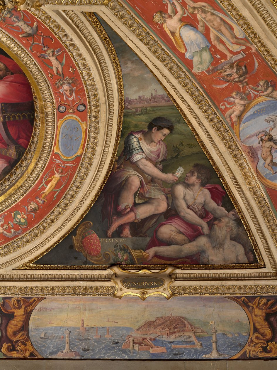 Alegorie Prato; na dno, pohled na Livorno od Giorgio Vasari