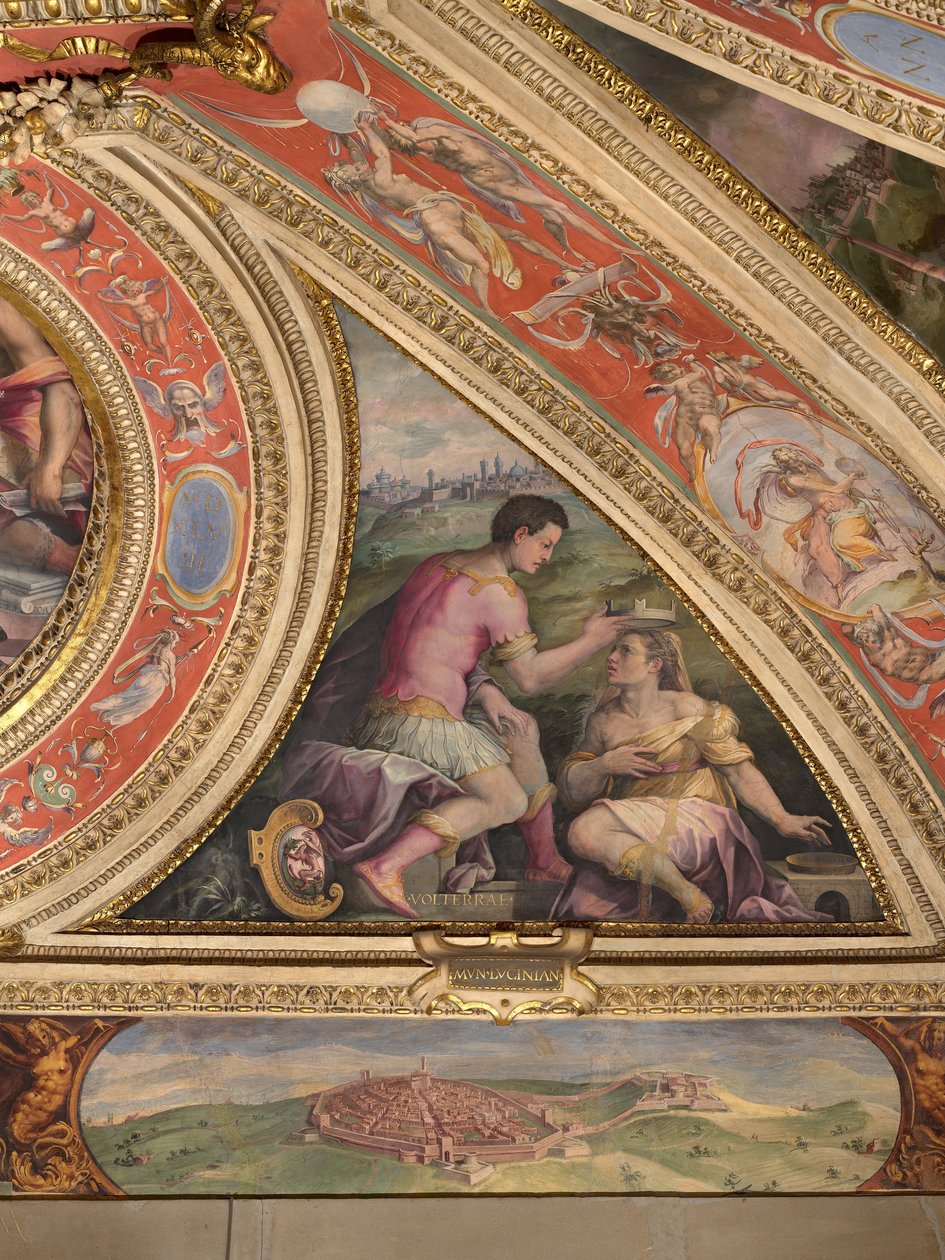 Alegorie Volterry; na dno, pohled na Lucignano od Giorgio Vasari