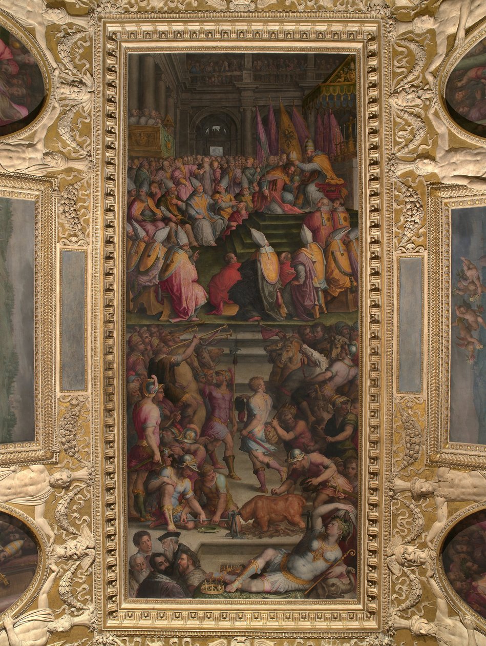 Klement VII korunuje Karla V. v San Petronio v Bologni od Giorgio Vasari