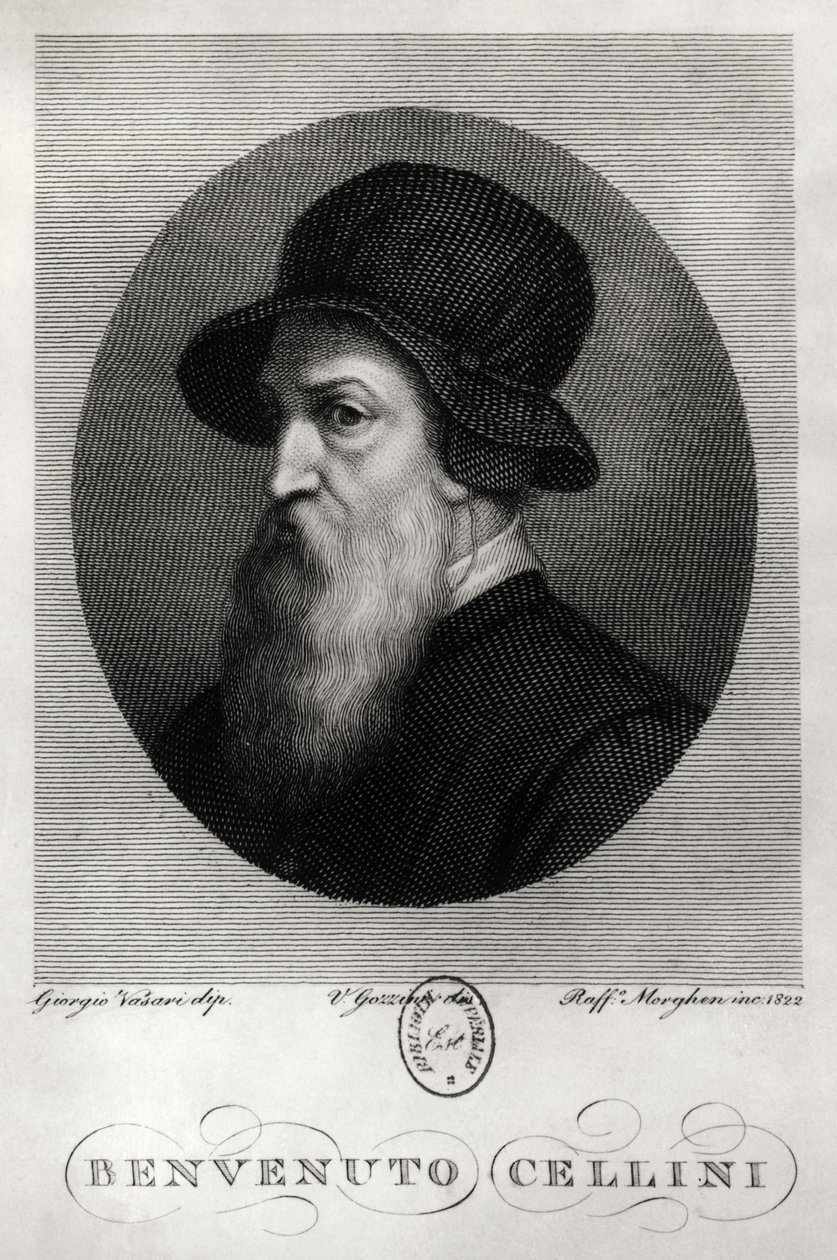 Portrét Benvenuta Celliniho (1500-71) vyrytý Rafaello Morghen (1758-1833) 1822 od Giorgio Vasari