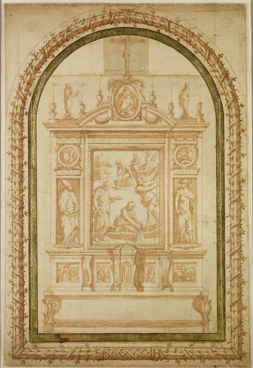 St. Peter Fishing, studie pro oltář rodiny Vasari v Arezzo, 1563 (pero a inkoust na papíře) od Giorgio Vasari