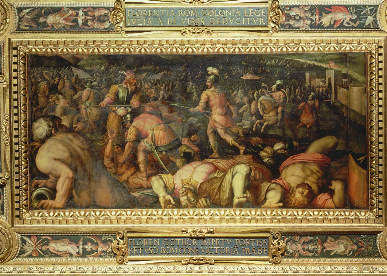 Porážka Radagasia ze stropu Salone dei Cinquecento, 1565 (panel) od Giorgio Vasari
