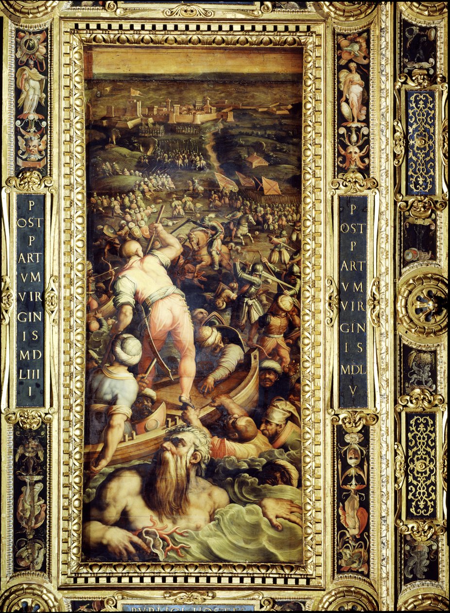 Porážka Turků u Piombina ze stropu Salone dei Cinquecento, 1565 (panel) od Giorgio Vasari